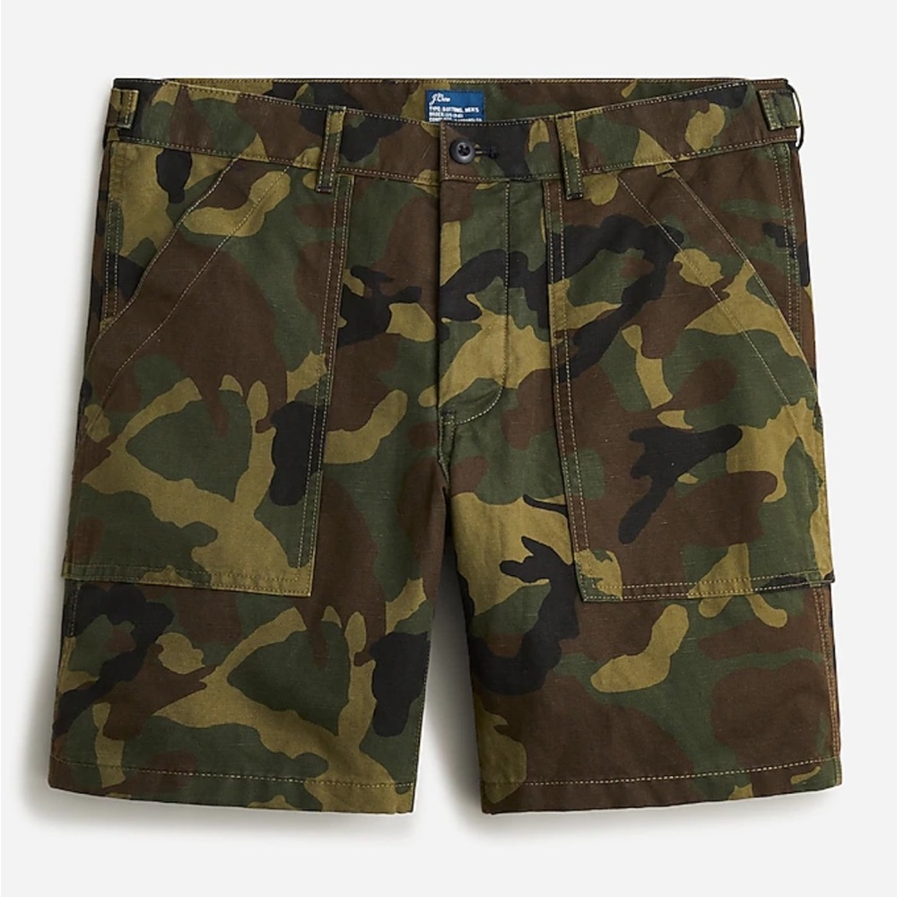 NWT J. Crew 8" Cotton-Linen Blend Camo Shorts sz 32